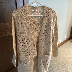 Martha Stewart Collection Cream Crochet Sweater Set